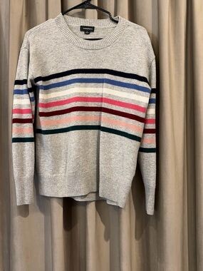summersalt Light Gray Crewneck Sweater with Multicolor Stripes